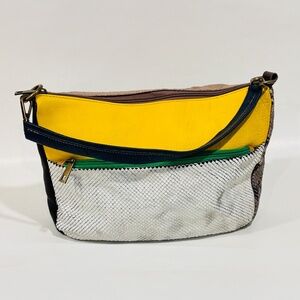 EBARRITO Blue and yellow leather shoulder bag